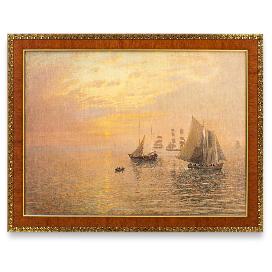 Морской вид (с парусами). 1900. Н.Н.Дубовской. Репродукция в раме